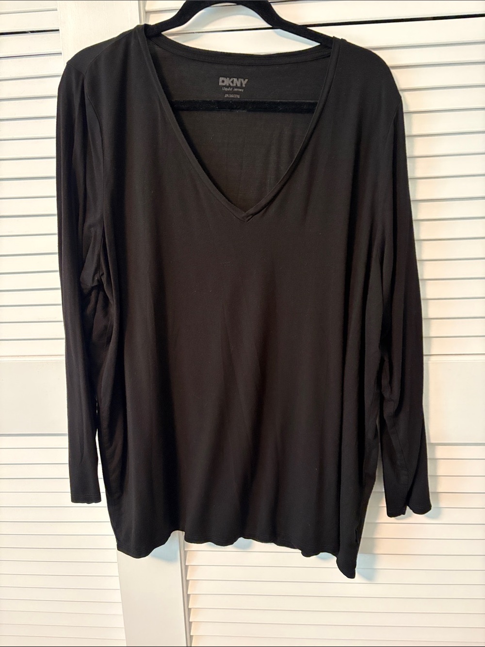 DKNY Black V-Neck Long Sleeve Top